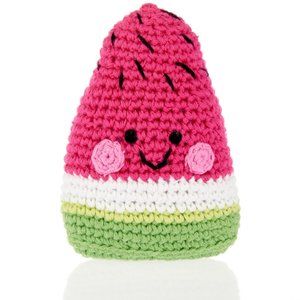 (3/$25) Hand Crochet Friendly Watermelon Wedge Rattle for Babies Organic Cotton